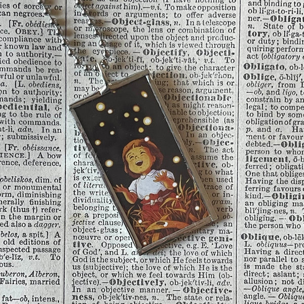 Grave of the Fireflies, Miyazaki animation stills up-cycled to soldered glass pendant