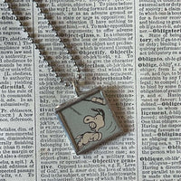 Snoopy, comic strip illustrations from vintage Peanuts book, up-cycled to hand-soldered glass pendant