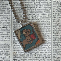 Rocky and Bullwinkle, vintage 1960s comic illustration, upcycled to soldered hand-soldered glass pendant