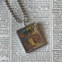 Rocky and Bullwinkle, vintage 1960s comic illustration, upcycled to soldered hand-soldered glass pendant