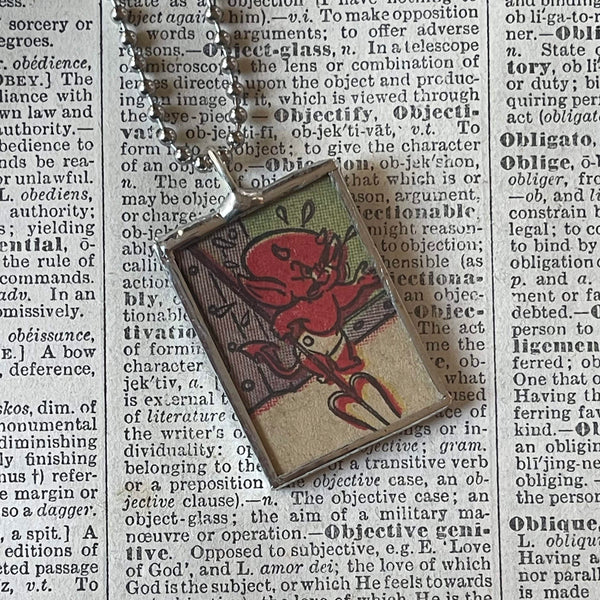 Hot Stuff the Devil, original vintage 1970s comic book illustrations, upcycled to soldered glass pendant