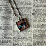 Tintin, Snowy, and Captain Haddock, original vintage 1960s book illustrations, upcycled to soldered glass pendant