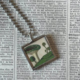 Mushroom and fungus, vintage natural history illustrations up-cycled to soldered glass pendant