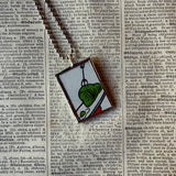 Green Eggs and Ham, vintage children's book illustration, upcycled to soldered glass pendant