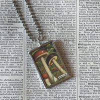 Mushroom and fungus, vintage natural history illustrations up-cycled to soldered glass pendant