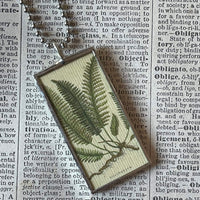 Ferns, vintage botanical illustrations, upcycled to soldered glass pendant