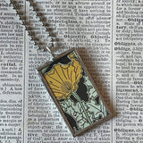 California poppy, lily of the valley, vintage art nouveau botanical illustrations, up-cycled to soldered glass pendant