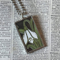 California poppy, lily of the valley, vintage art nouveau botanical illustrations, up-cycled to soldered glass pendant