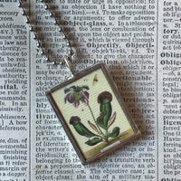 Pitcher Plant, flowers, vintage botanical illustrations, upcycled to soldered glass pendant