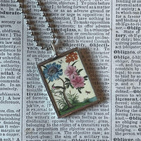 Pitcher Plant, flowers, vintage botanical illustrations, upcycled to soldered glass pendant