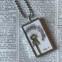 Dandelions, vintage botanical illustrations, upcycled to soldered glass pendant