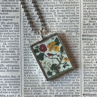 White Magnolia, flowers, vintage botanical illustrations, upcycled to soldered glass pendant