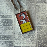 Snoopy, comic strip illustrations from vintage Peanuts book, up-cycled to hand-soldered glass pendant