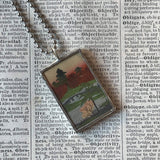 Cherry Blossom, Lake Scene, Japanese woodblock prints, up-cycled to hand-soldered glass pendant