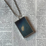 White Crane, Lake Scene, Japanese woodblock prints, up-cycled to hand-soldered glass pendant