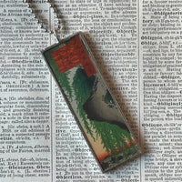 Willow Tree, Mt. Fuji, Japanese woodblock prints, up-cycled to hand-soldered glass pendant