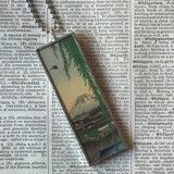 Willow Tree, Mt. Fuji, Japanese woodblock prints, up-cycled to hand-soldered glass pendant