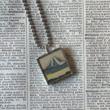 Cherry tree, Mt. Fuji, Japanese woodblock prints, up-cycled to hand-soldered glass pendant