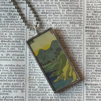 Autumn trees, Mountain, Japanese woodblock prints, up-cycled to hand-soldered glass pendant