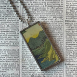 Autumn trees, Mountain, Japanese woodblock prints, up-cycled to hand-soldered glass pendant