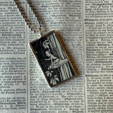 Fairy, elf, gnome, brownie, vintage children's book illustration up-cycled to soldered glass pendant