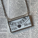 Full moon, New moon, antique woodcut illustrations up-cycled to soldered glass pendant
