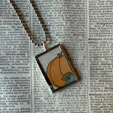 Pumpkins, vintage children's book illustrations, upcycled to soldered glass pendant