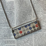Vintage BINGO and KENO game card graphics, upcycled to soldered glass pendant