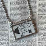 Vintage butcher chart / pork pig illustration, 1940s dictionary, up-cycled to hand-soldered glass pendant
