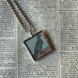 Raven, blackbird, crow, pigeon, vintage illustrations, up-cycled to soldered glass pendant