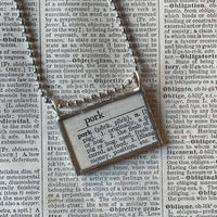 Vintage butcher chart / pork pig illustration, 1940s dictionary, up-cycled to hand-soldered glass pendant
