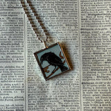 Raven, blackbird, crow, pigeon, vintage illustrations, up-cycled to soldered glass pendant