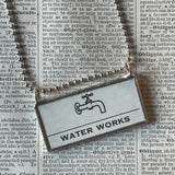 Water Works, Electric Company, vintage monopoly mortgage cards, upcycled to soldered hand-soldered glass pendant