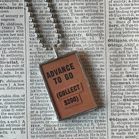 Vintage Monopoly, Chance card, Advance to Go, upcycled to soldered hand-soldered glass pendant