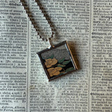 Blue bird, vintage children's book illustration upcycled to soldered glass pendant