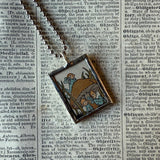 Fairies on mushroom, vintage children's book illustration up-cycled to soldered glass pendant