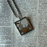 Fairies on mushroom, vintage children's book illustration up-cycled to soldered glass pendant
