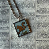 Squirrel, fox vintage illustrations, up-cycled to soldered glass pendant