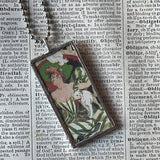 Victorian women, reading and with a white cat, up-cycled to soldered glass pendant