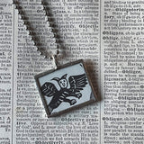Raven, Demon / Devil with wings, vintage woodcut illustrations, hand-soldered glass pendant