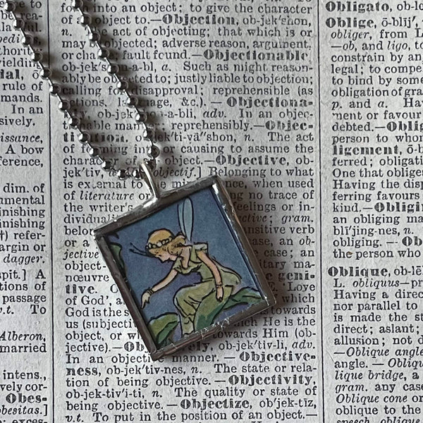 Fairy, Faeries, vintage children's book illustration up-cycled to soldered glass pendant