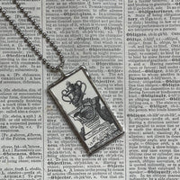Victorian cemetery scenes, tombstones, vintage book illustrations, hand-soldered glass pendant