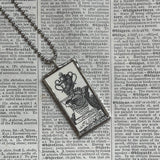 Victorian cemetery scenes, tombstones, vintage book illustrations, hand-soldered glass pendant