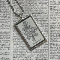 Wormwood plant, vintage botanical dictionary illustration, upcycled to soldered glass pendant