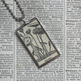 Lotus, nelumbo, vintage botanical dictionary illustration, upcycled to soldered glass pendant