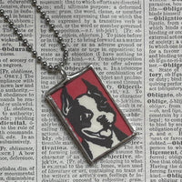 Boston Terrier, Border Collie dogs, vintage illustrations, up-cycled to soldered glass pendant