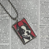 Boston Terrier, Border Collie dogs, vintage illustrations, up-cycled to soldered glass pendant
