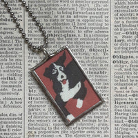 Boston Terrier, Border Collie dogs, vintage illustrations, up-cycled to soldered glass pendant