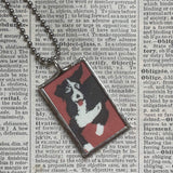 Boston Terrier, Border Collie dogs, vintage illustrations, up-cycled to soldered glass pendant