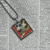Mickey Mouse, vintage illustrations, up-cycled to soldered glass pendant